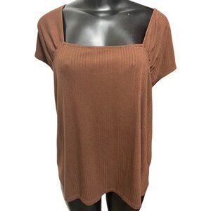 18/20 Lane Bryant Womens Plus Size Square Neckline Cap Sleeve Ribbed Top Brown
